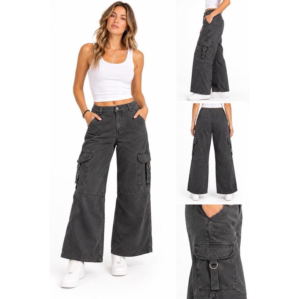 American Eagle High-Rise Baggy Wide Leg Cargo Pants 12S Black Y2K Grunge 90s NWT